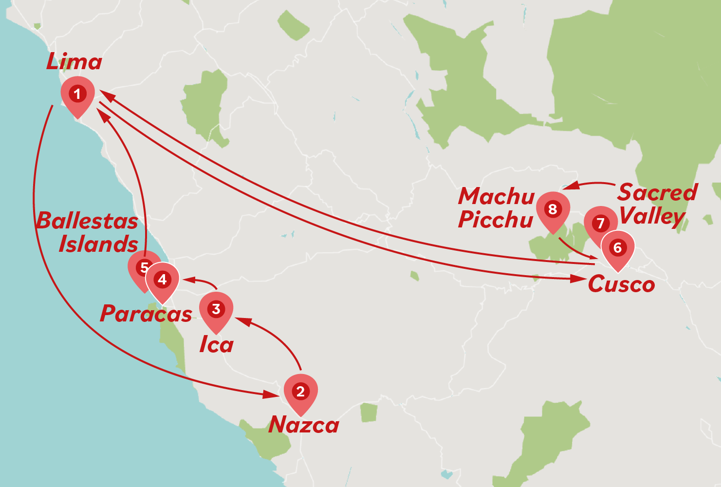 9 Days Fascinating Peru Cultures Tour Map